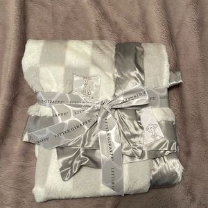 New Little Giraffe Luxe Hampton Stripe baby blanket, silver and white